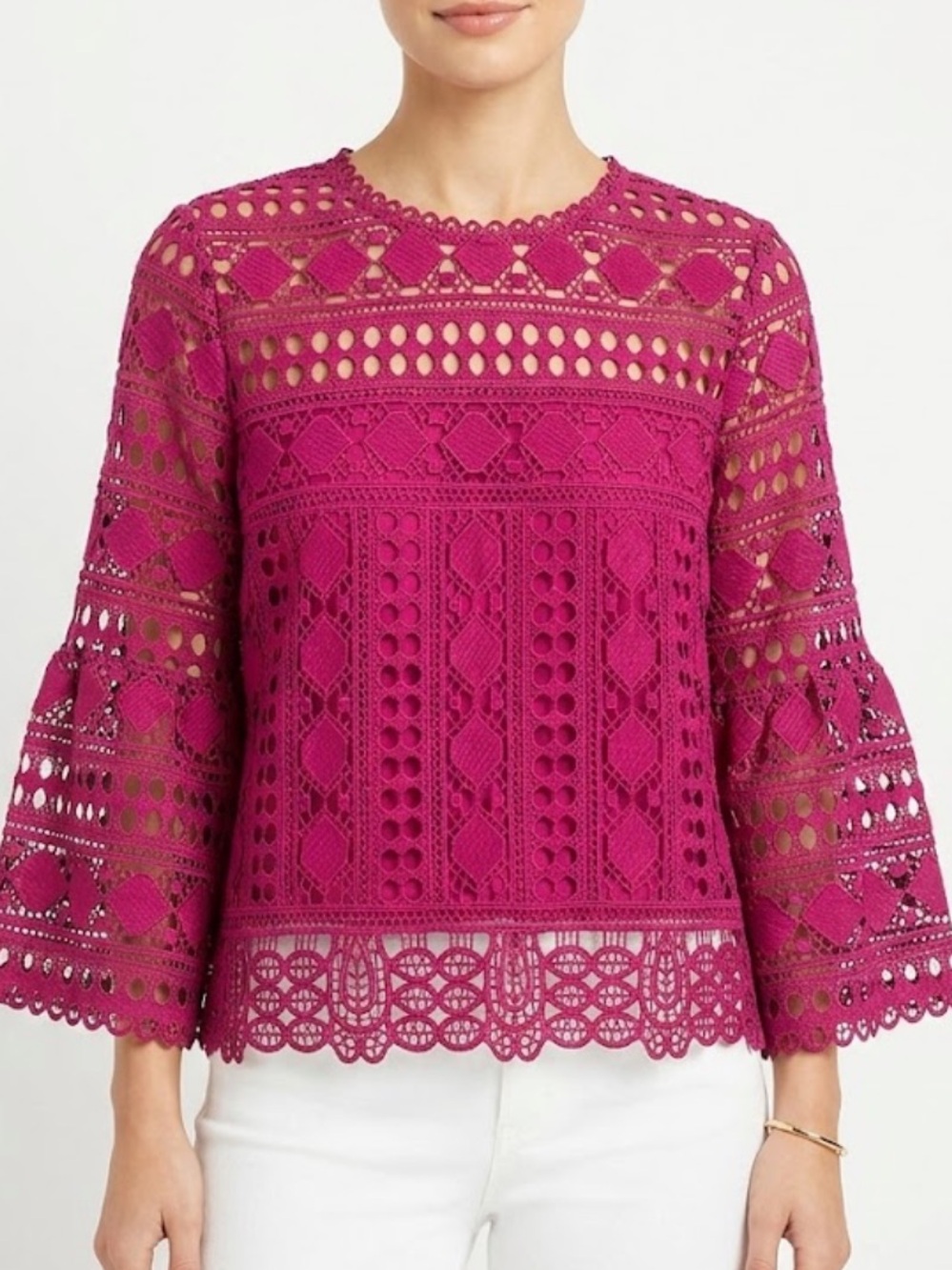 Ellison Magenta Crochet Lace Bell-Sleeve Top